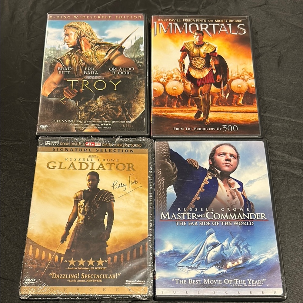 DVD Movie Collection: Troy, Immortals, Gladiator, Master and Commander